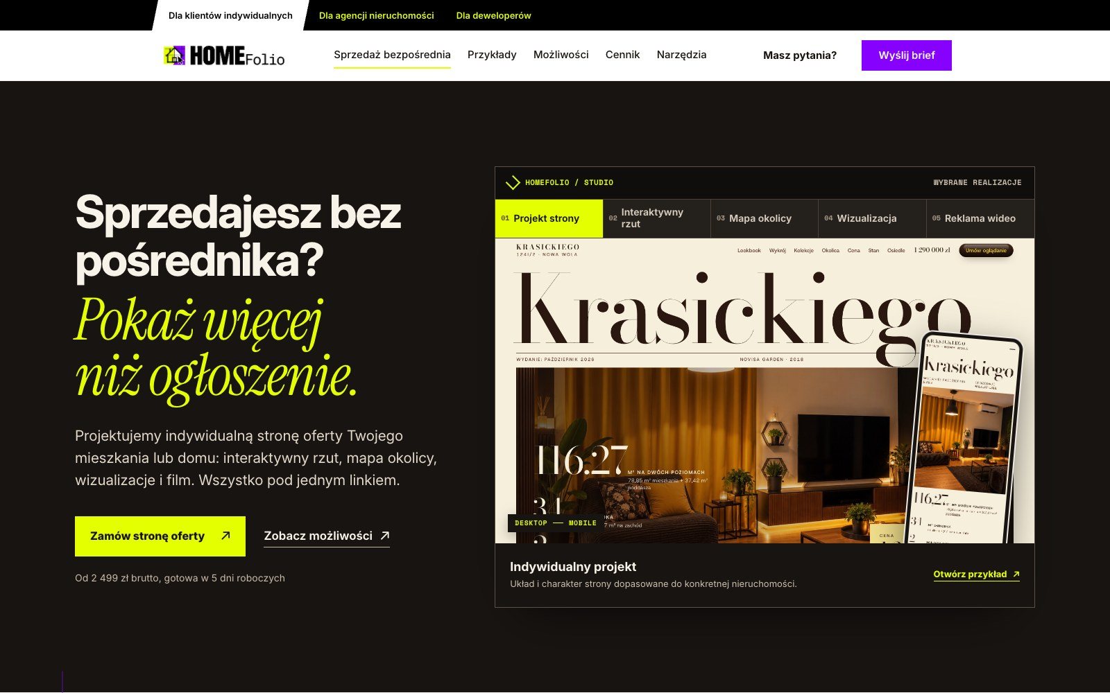 Strona HOMEFolio: indywidualna strona oferty dla sprzedających bez pośrednika