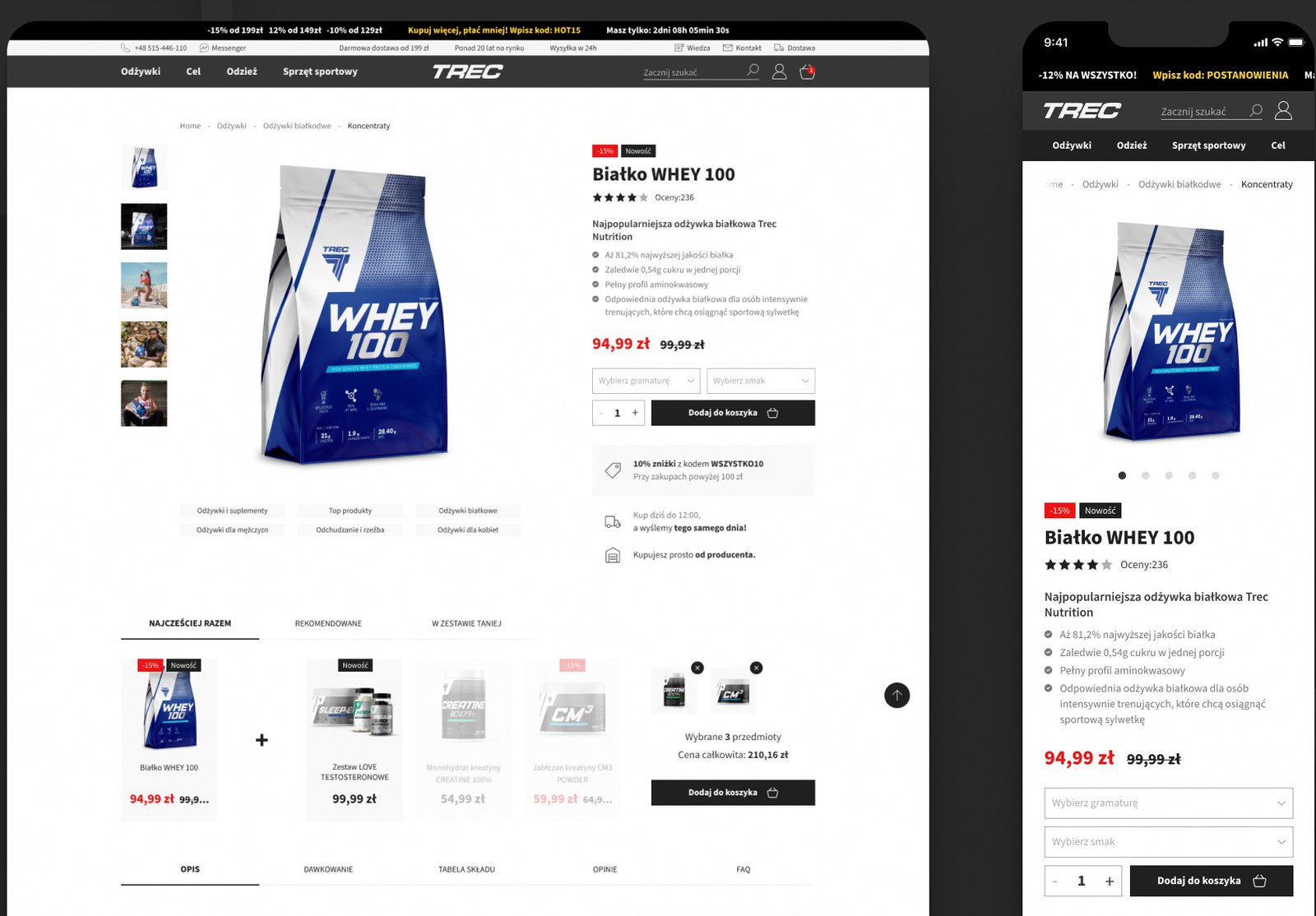 Karta produktu, desktop i mobile