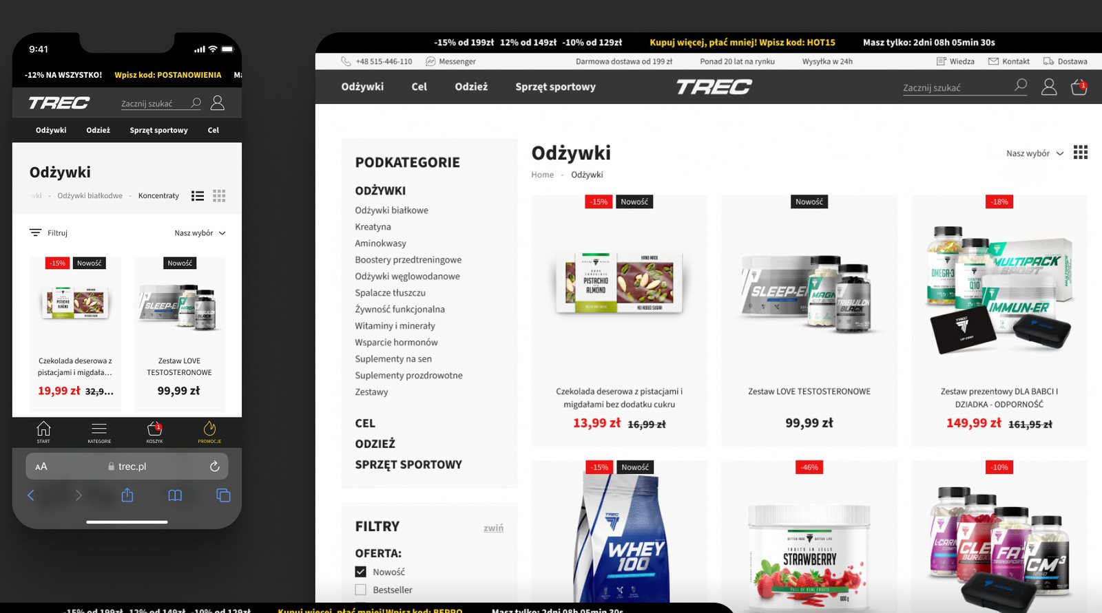 Lista produktów, desktop i mobile